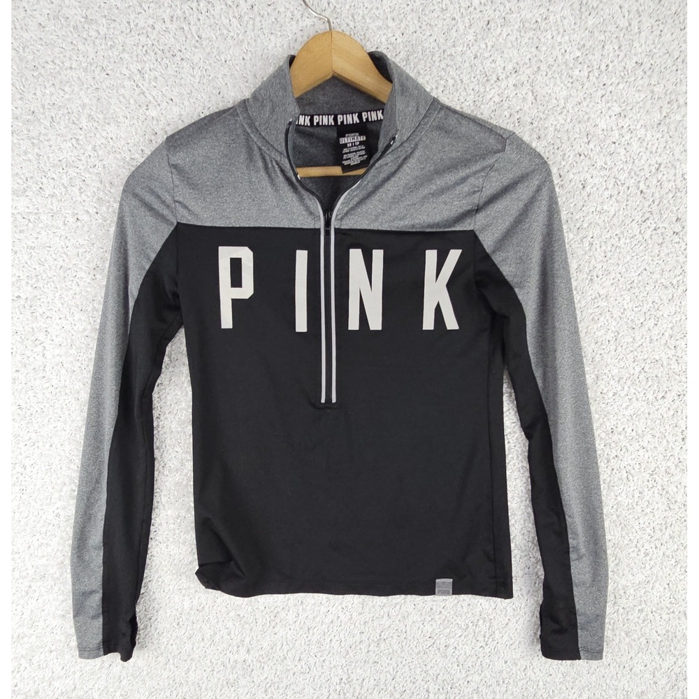 PINK Victoria's Secret Ultimate Half Zip Athletic Pullover‎ Top SZ XS Thumbholes